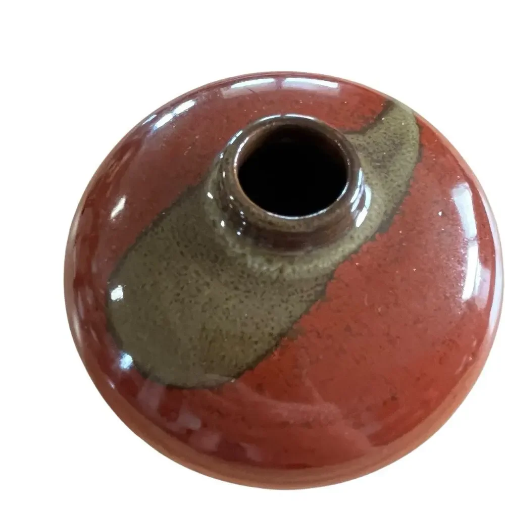Kasama Vase Japanese Art Pottery Mini Vase Vintage Bulbous Squat Oxblood Retro - Picture 2 of 10